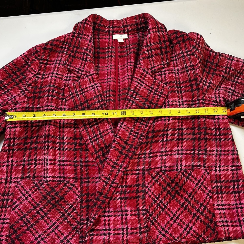 J. Jill Chenille Plaid Blazer Jacket Cherry Multi Pink Open Front NWOT Large - Picture 6 of 10